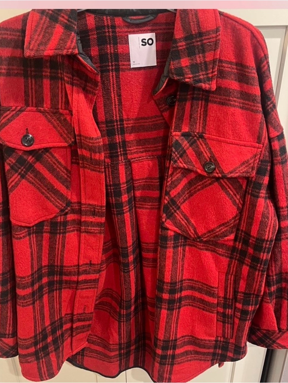 SO Red and Black Plaid Utility Jacket